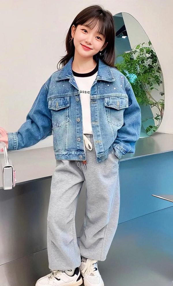 女童春秋款牛仔外套儿童短上衣洋气小女孩秋季衣服